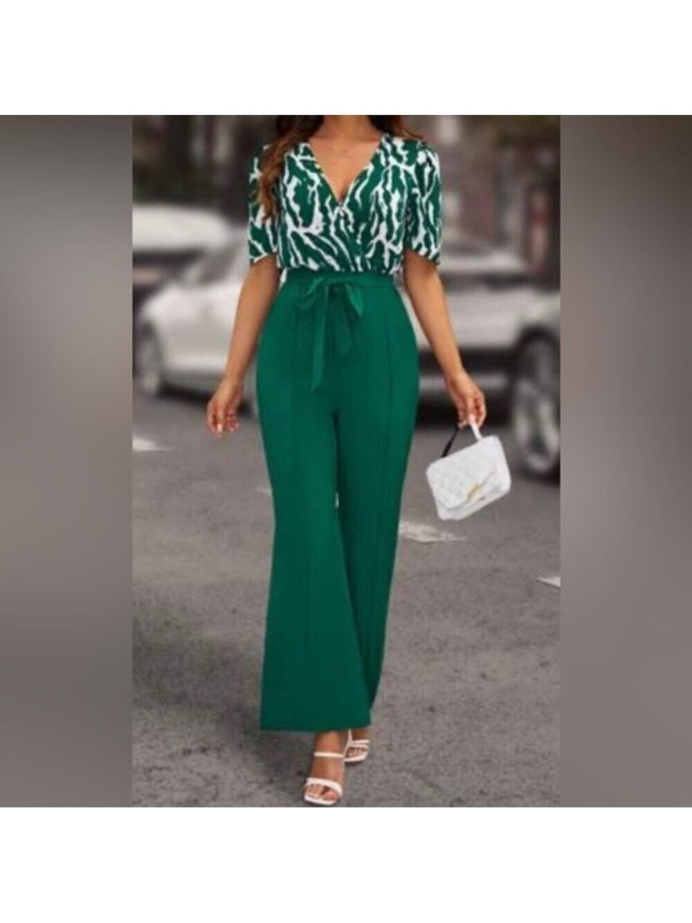 SHEIN Green Zebra Pattern Women’s lightweight Breathable Jumpsuit Size 12